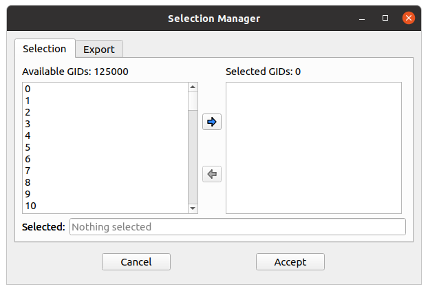 Selection manager dialog.